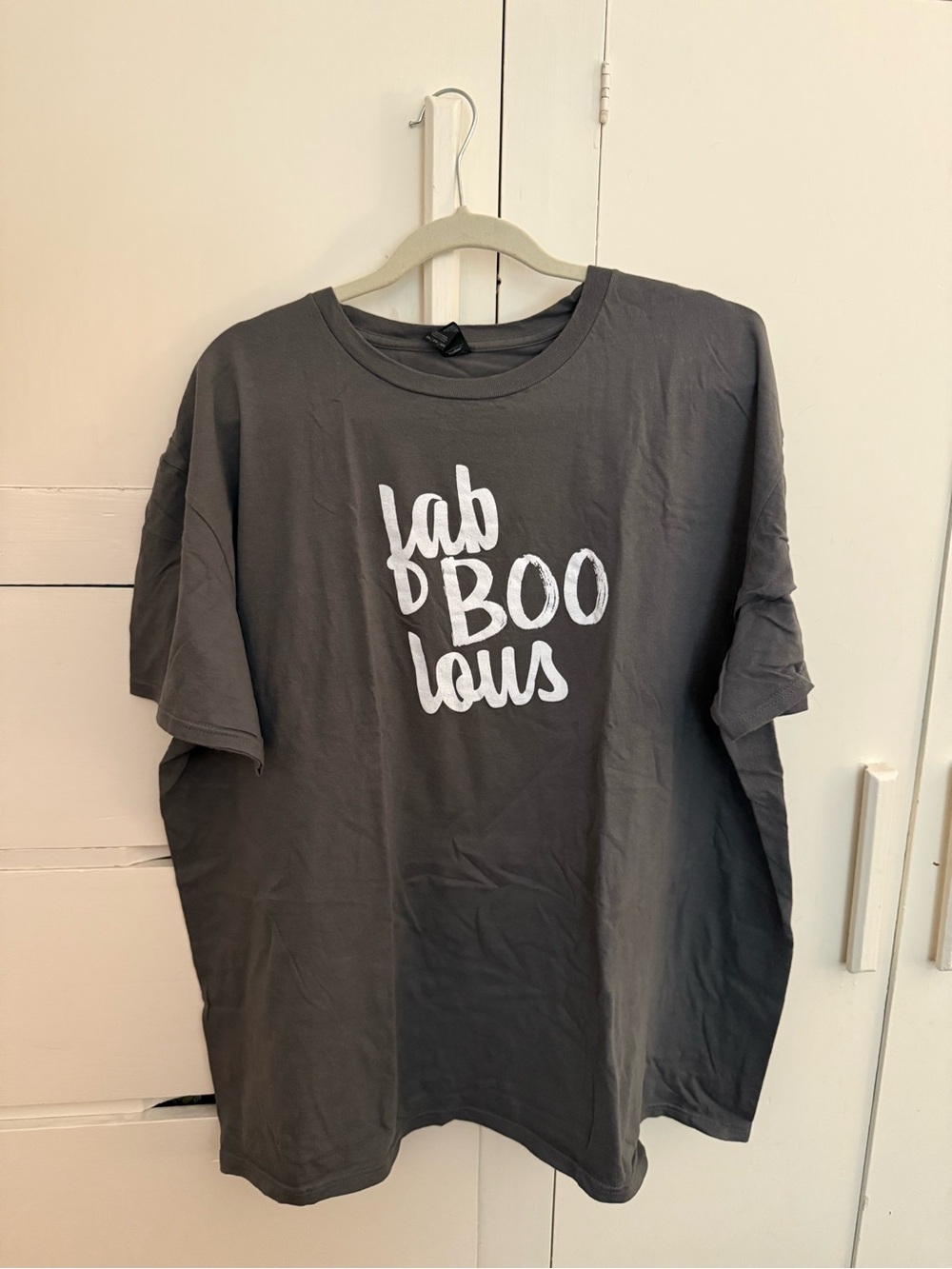 Anvil Gray Short Sleeve Tee with White "fab d BOO lous" Graphic
